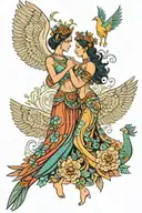 Hera with peacocks gracefully dancing together tattoo design idea