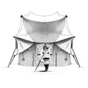 tent, mushrooms tattoo design idea