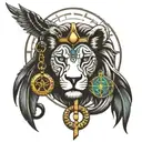 an ankh, a lion and the eye of horus  tattoo design idea