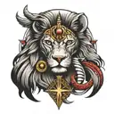 an ankh, a lion and the eye of horus  tattoo design idea