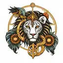 an ankh, a lion and the eye of horus  tattoo design idea