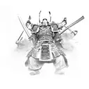 A sketch-style depiction of a samurai and a pack of raging mad dogs tattoo design idea