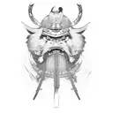 A sketch-style depiction of a samurai and a pack of raging mad dogs tattoo design idea