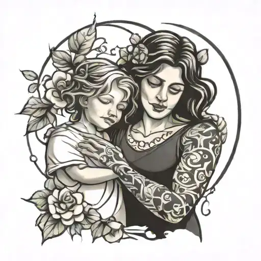 mother son holding hands tattoo design idea