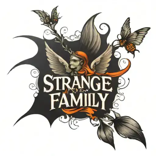 The inscription strange family with wings tattoo design idea