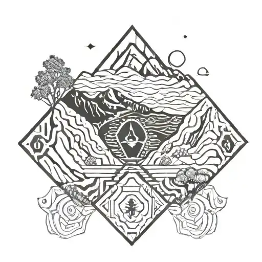 Madeira wine Hiking Mountains tattoo design idea