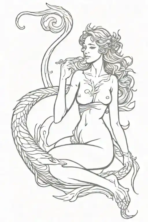 aphrodite greek goddess full body surrounded by a dragon tattoo design idea