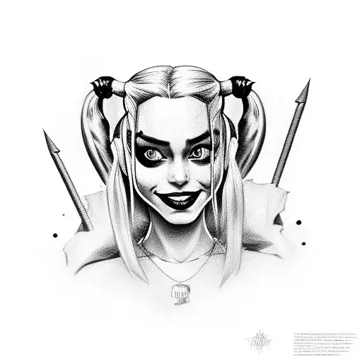 Harley Quinn ,Pudin,bastón,carta de hocker tattoo design idea