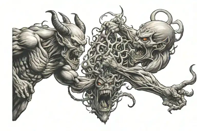 demons fighting tattoo design idea