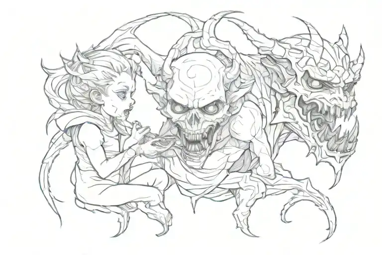 demon eats child tattoo design idea