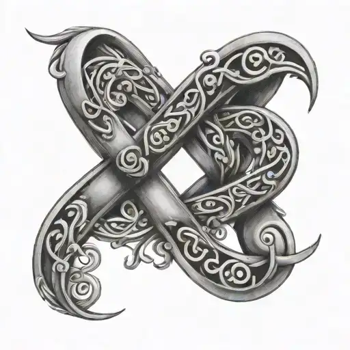 A creative fusion of Tiara Lyons and Alicia Hammond's initials intertwined with infinity symbols, symbolizing everlasting friendship tattoo design idea