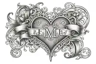 A tattoo design of a heart with the initials J, H, M, and MJ intertwined to represent your family members, with the dates 12/21/2005, 05/27/2011, and 07/21/2014 subtly incorporated into the design tattoo design idea