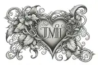 A tattoo design of a heart with the initials J, H, M, and MJ intertwined to represent your family members, with the dates 12/21/2005, 05/27/2011, and 07/21/2014 subtly incorporated into the design tattoo design idea