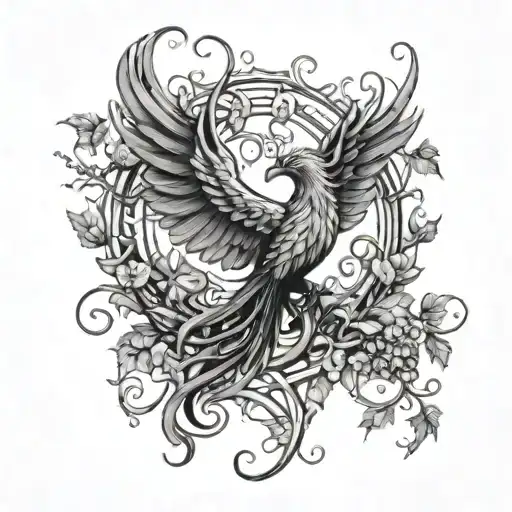 Ivy vine thin curving phoenix rising tattoo design idea