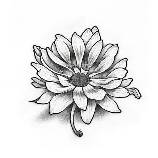 Larkspur, Daisy, Morning Glory, Crysanthemum, Paperwhite bouquet tattoo design idea