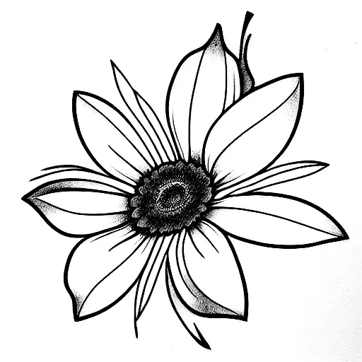 Larkspur, Daisy, Morning Glory, Crysanthemum, Paperwhite bouquet tattoo design idea