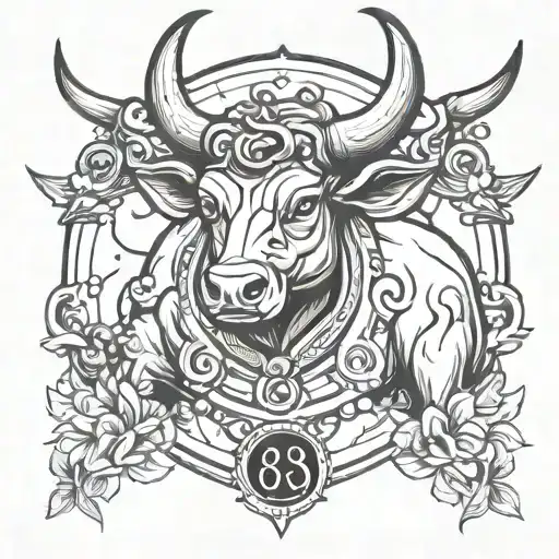 Taurus bull with Gemini zodiac symbol and the date 03/09/2021  tattoo design idea