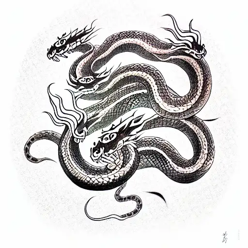 snake with asian dragon  tattoo design idea