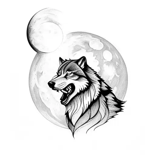 I want a forearm tattoo of a medium size that is done in a traditional style and depicts a wolf howling at the moon but  tattoo design idea