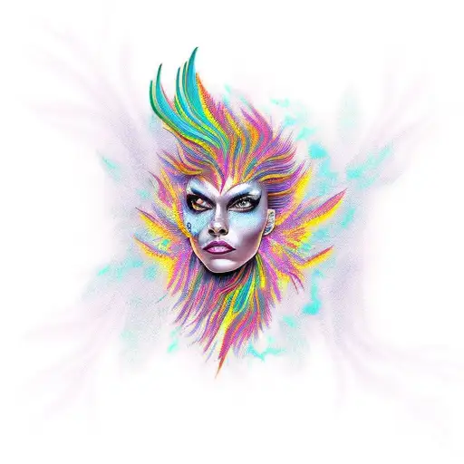 Phoenix head transforming into woman's head tattoo design idea