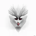 Red feathered bird head transforming into woman's face tattoo design idea