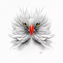 Red feathered bird head transforming into woman's face tattoo design idea