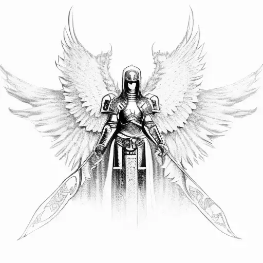 crusader angel with armor tattoo design idea