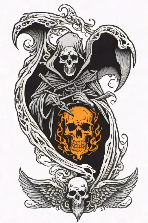 top side angel and reverse image grim reaper on bottom tattoo design idea
