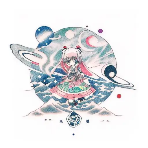 anime girl and space with planet and stars  tattoo design idea