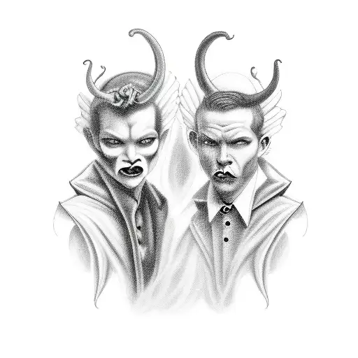 devil and angel with clouds and smoke tattoo design idea