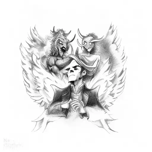 devil and angel with clouds and smoke tattoo design idea