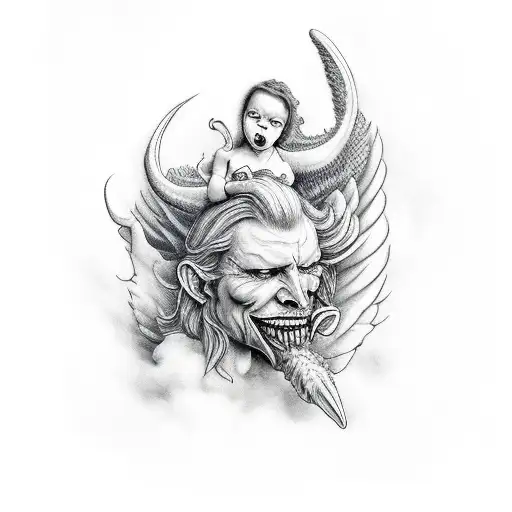 devil and angel with clouds and smoke tattoo design idea