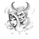 devil and angel with clouds and smoke tattoo design idea