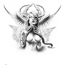devil and angel with clouds and smoke tattoo design idea