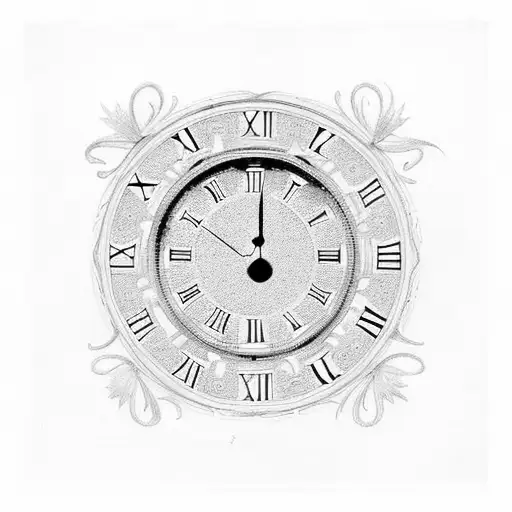 A clock face with Roman numerals and delicate filigree patterns tattoo design idea
