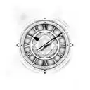 A clock face with Roman numerals and delicate filigree patterns tattoo design idea