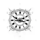 A clock face with Roman numerals and delicate filigree patterns tattoo design idea