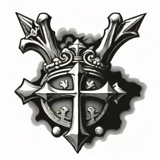 Cross made with 3 nails holding a thron crown tattoo design idea