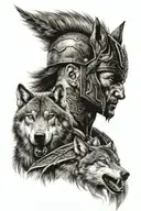 warrior with scared wolf head tattoo design idea