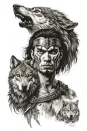 warrior with scared wolf head tattoo design idea