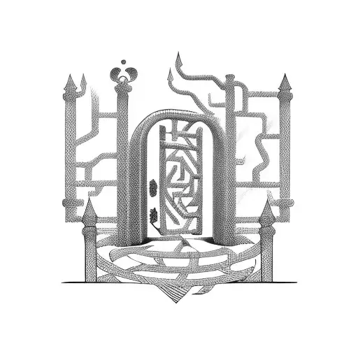 A  tattoo of a gate transforming into a labyrinth tattoo design idea