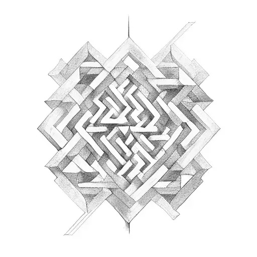 A minimalist tattoo of a gate transforming into a labyrinth tattoo design idea