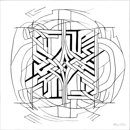 A minimalist tattoo of a gate transforming into a labyrinth tattoo design idea