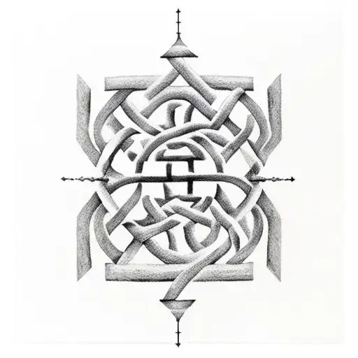 A minimalist tattoo of a gate transforming into a labyrinth tattoo design idea