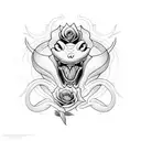 viper  with open mouth with roses  tattoo design idea