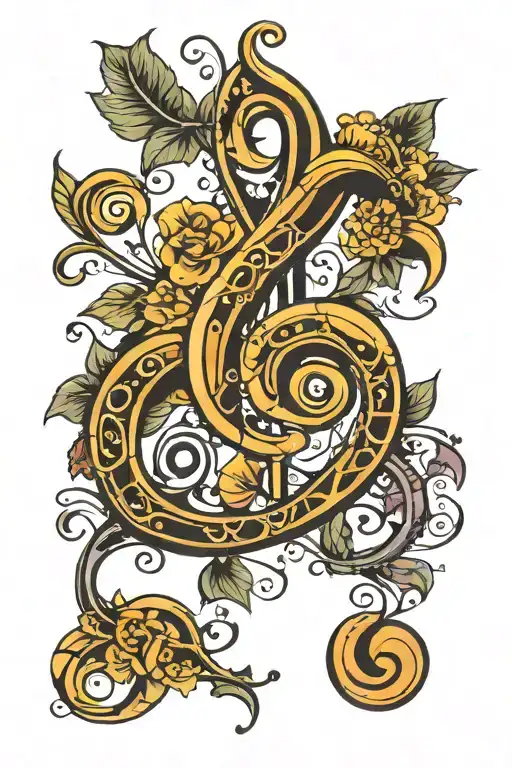 bass clef hugging treble clef tattoo design idea