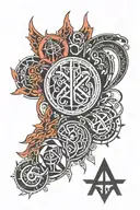 I need a tattoo for my forearm, I want it to be about 25 cm, I need there to be runes of money, love, health tattoo design idea