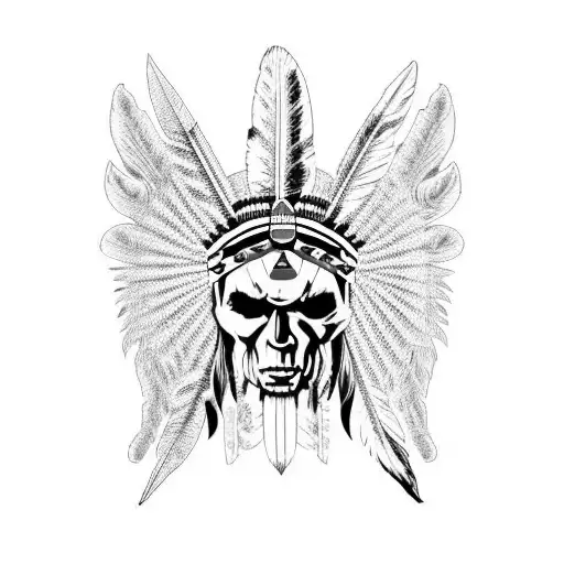 american indian chief with skulls and wolves tattoo design idea