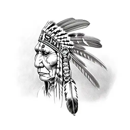 american indian chief with skulls and wolves tattoo design idea