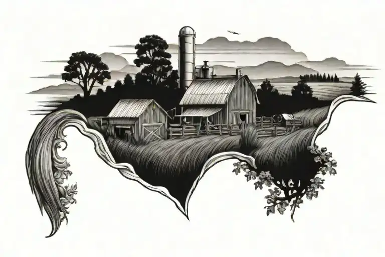 country farm landscape tattoo design idea